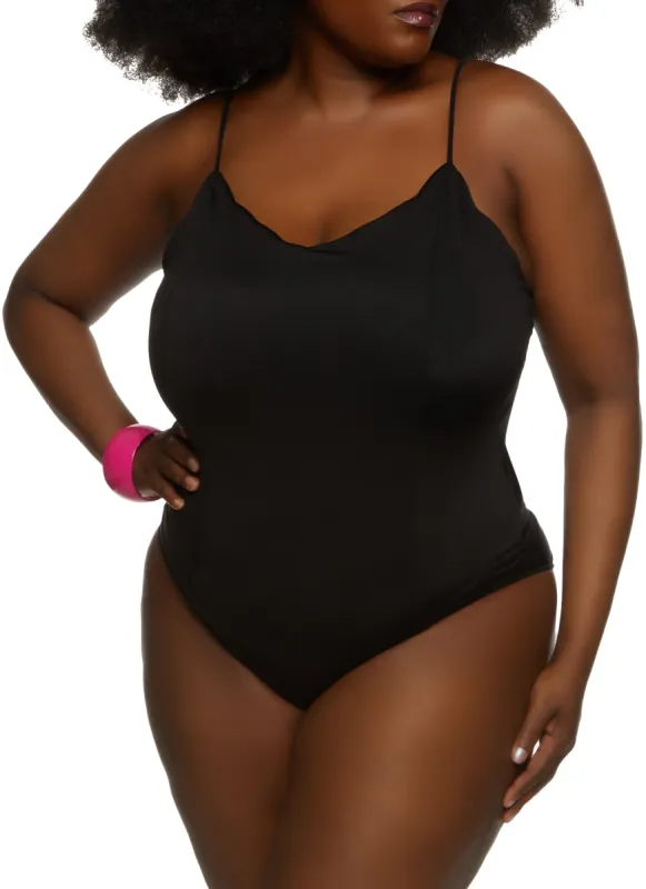 Plus Size Scalloped Hem Cami Bodysuit sold by Rainbow