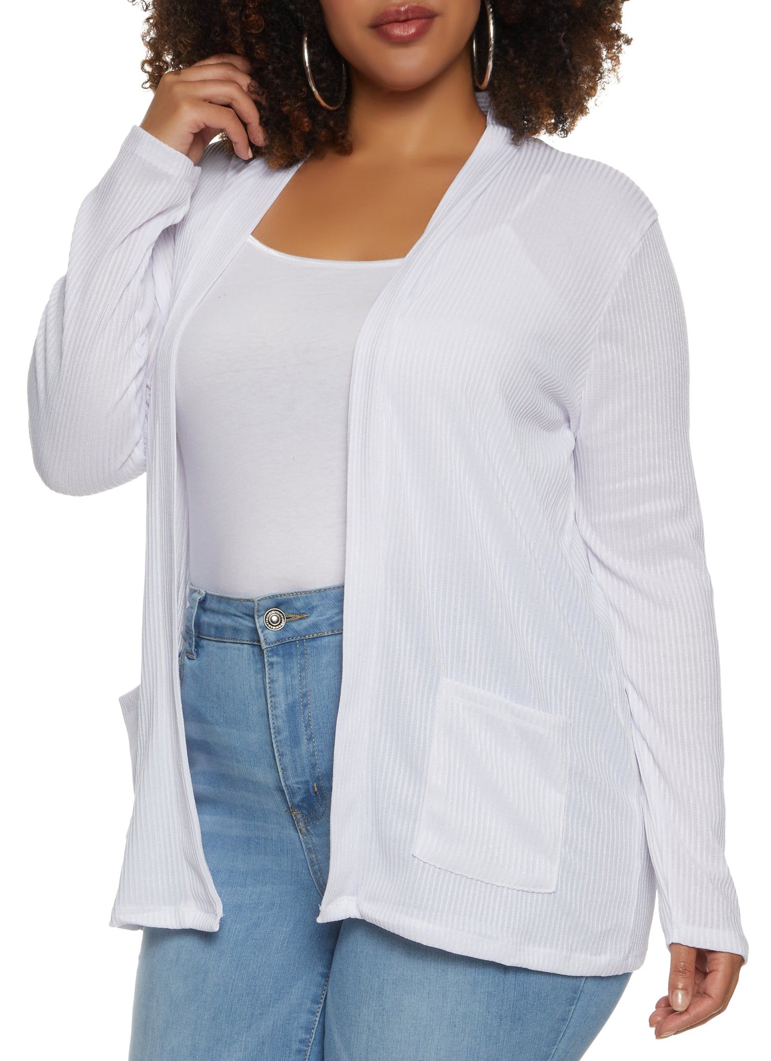 Plus Size Ribbed Knit Pocket Cardigan sold by Rainbow