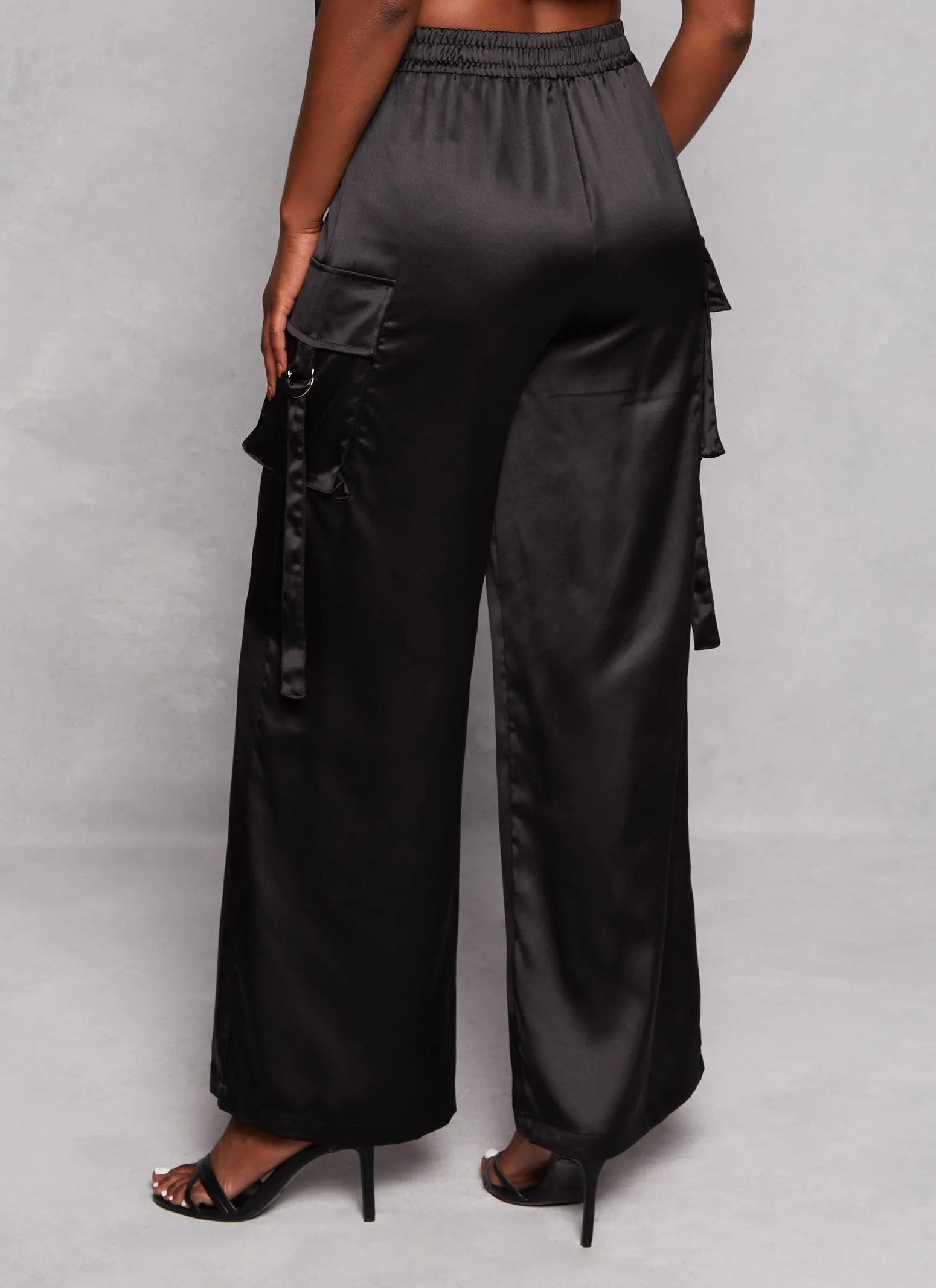 Satin Wide Leg Cargo Pocket Pants sold by Rainbow product image thumbnail 3