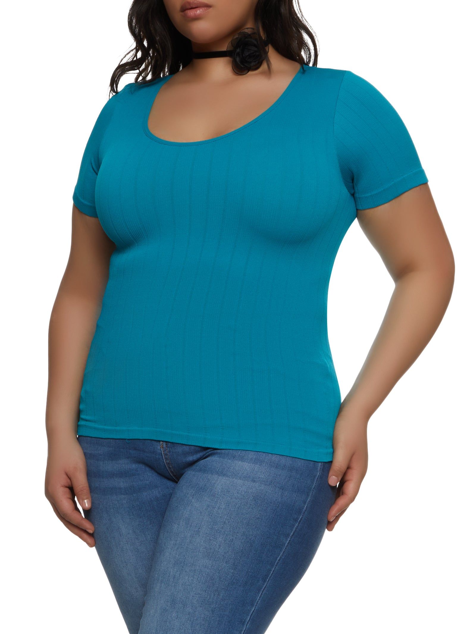 Plus Size Rib Knit Scoop Neck Tee sold by Rainbow