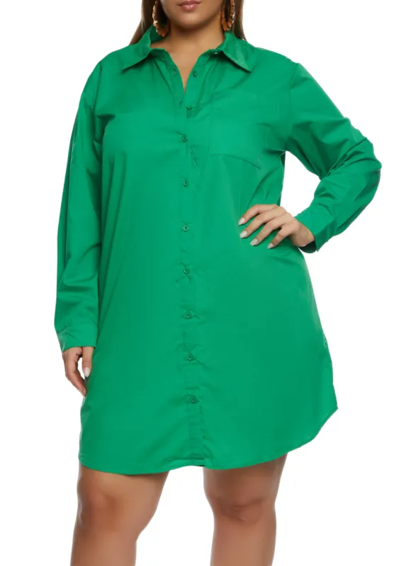 Plus Size Long Sleeve Poplin Shirt Dress sold by Rainbow