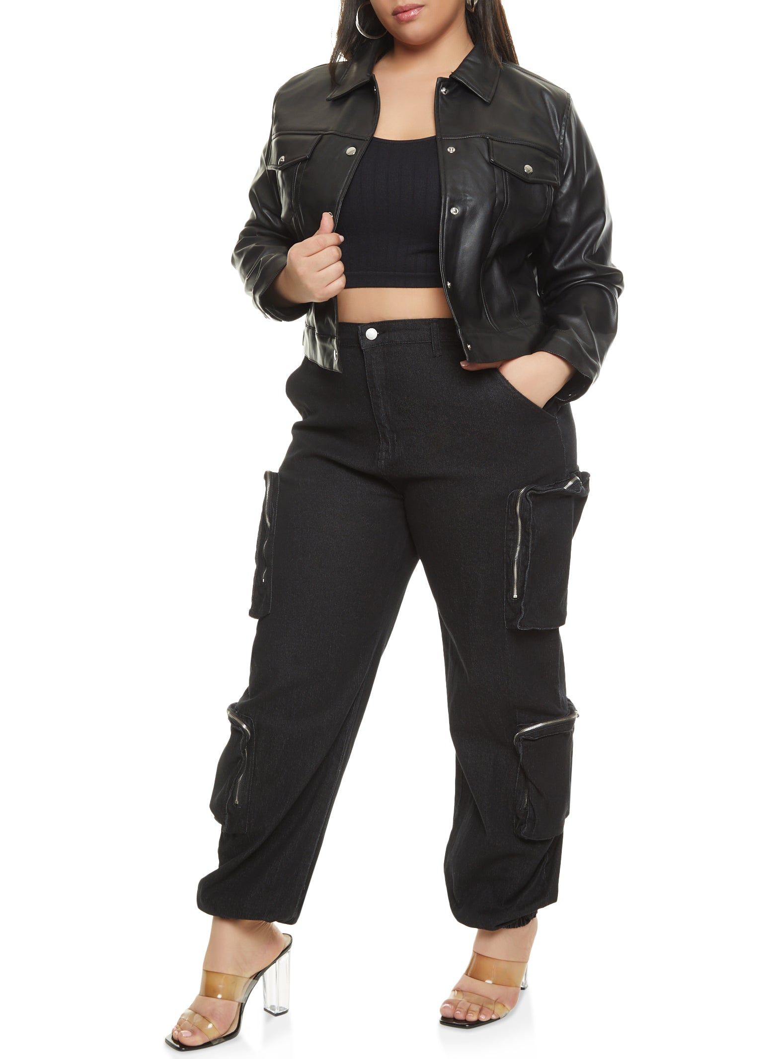 Plus Size Faux Leather Snap Button Shacket sold by Rainbow product image thumbnail 2