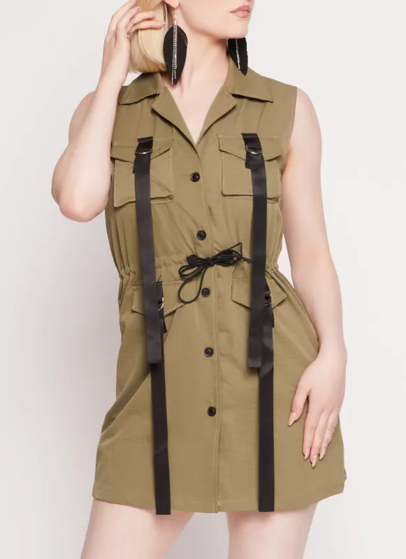 Strappy Cargo Pocket Button Front Mini Dress sold by Rainbow