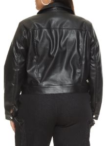 Plus Size Faux Leather Snap Button Shacket sold by Rainbow