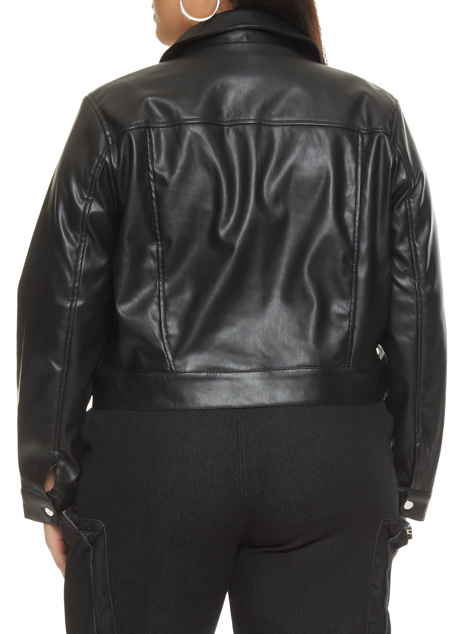 Plus Size Faux Leather Snap Button Shacket sold by Rainbow product image thumbnail 3