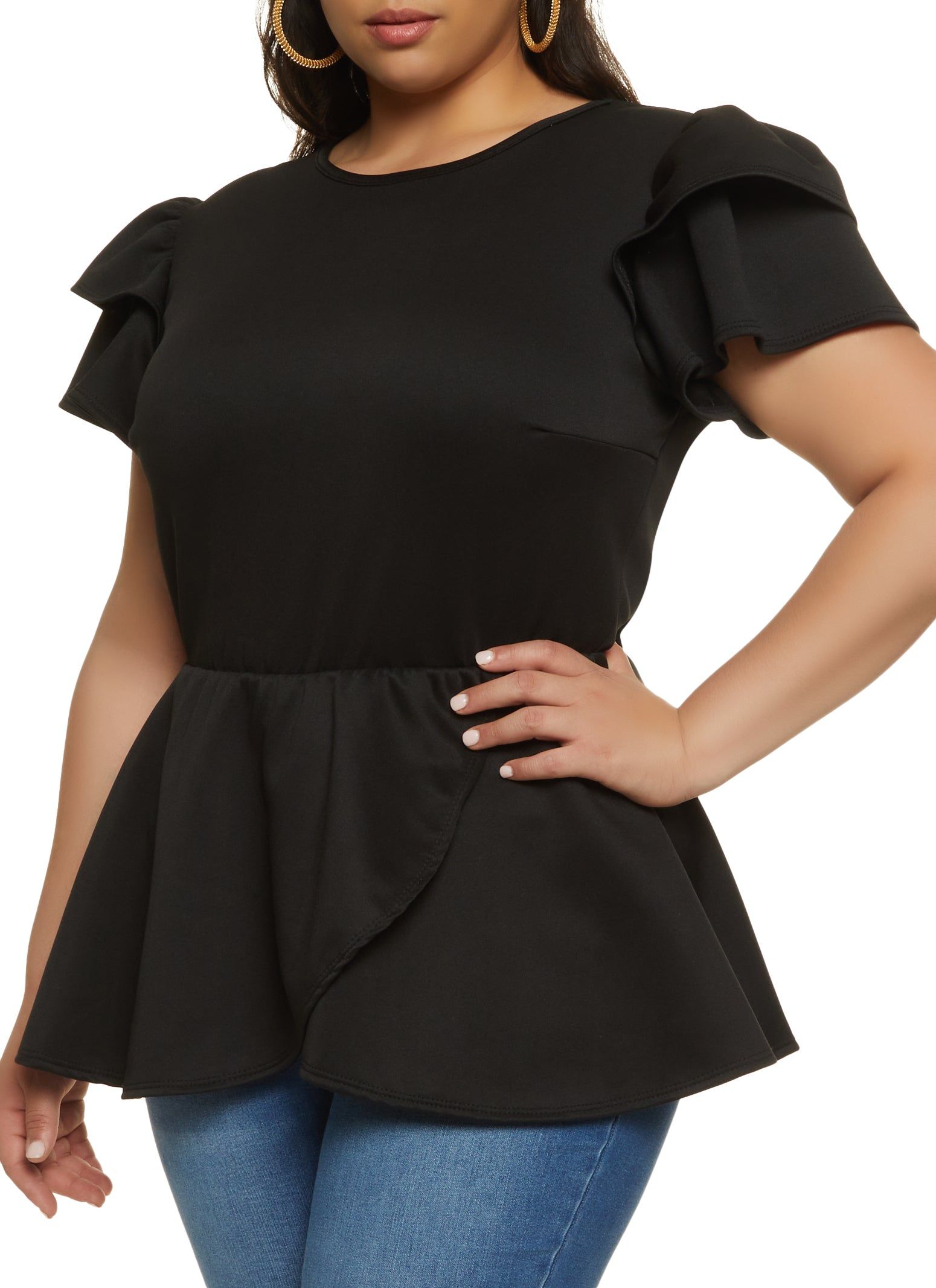 Plus Size Tiered Sleeve Ruffled Peplum Top sold by Rainbow