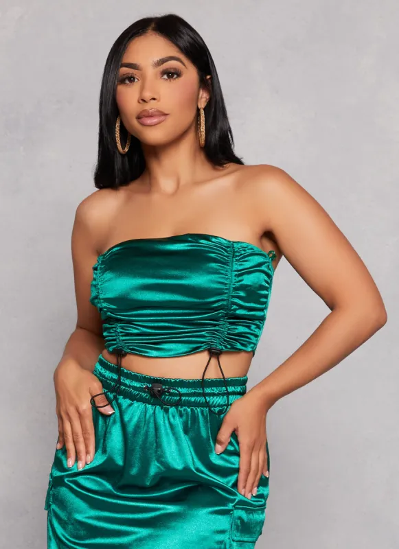 Satin Ruched Toggle Drawstring Tube Top sold by Rainbow