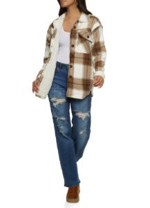Plaid Sherpa Lined Brushed Knit Shacket sold by Rainbow