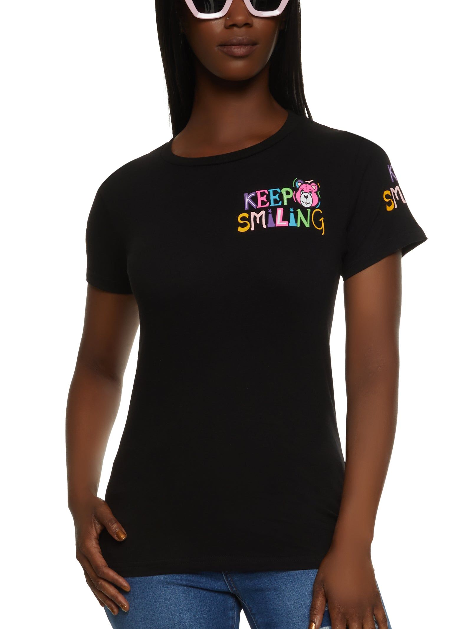 Keep Smiling Graphic Crewneck Tee sold by Rainbow