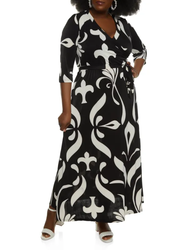 Plus Size Printed Maxi Wrap Dress sold by Rainbow