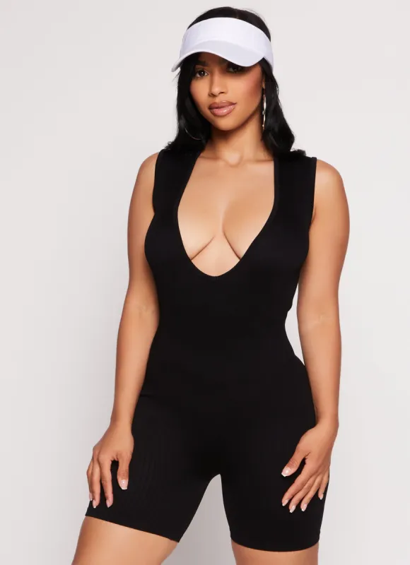 Daisy Seamless Ribbed Plunge Neck Romper sold by Rainbow