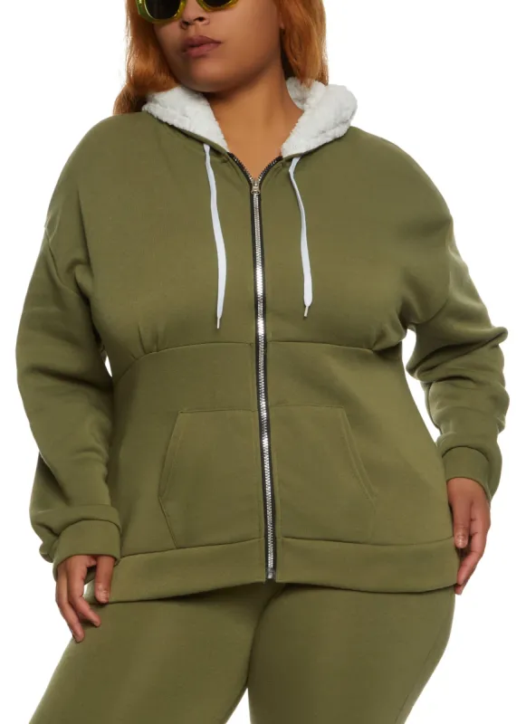 Plus Size Zip Front Sherpa Lined Hoodie sold by Rainbow