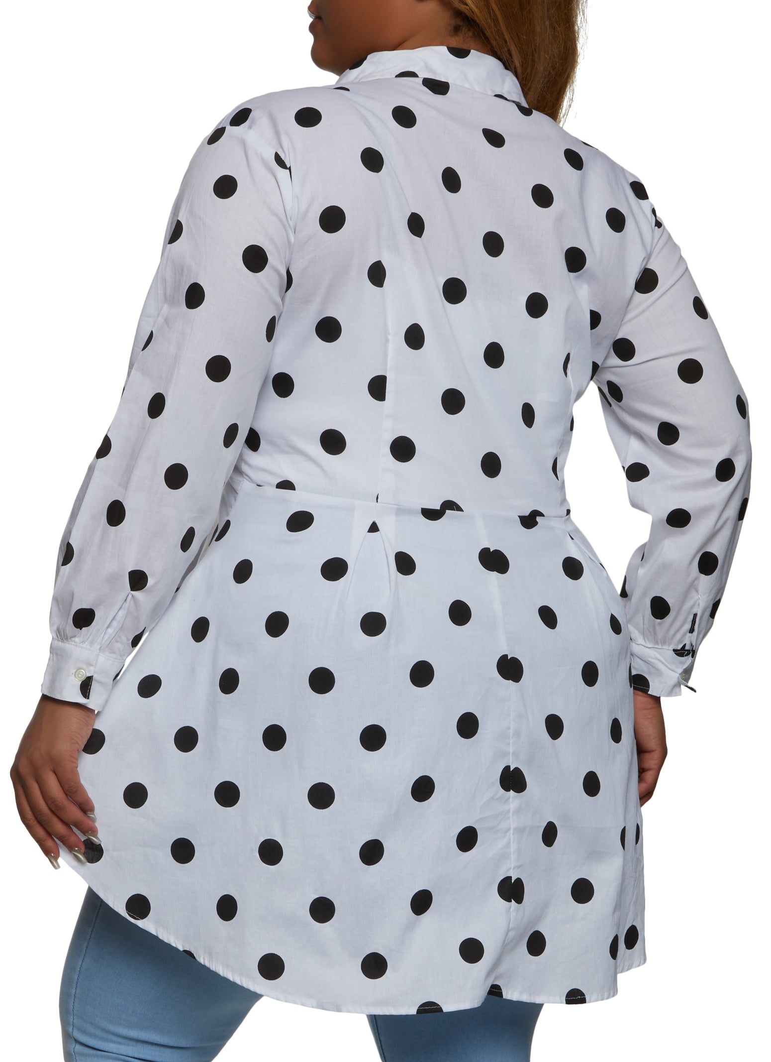 Plus Size Polka Dot Print Button Front High Low Shirt sold by Rainbow product image thumbnail 2