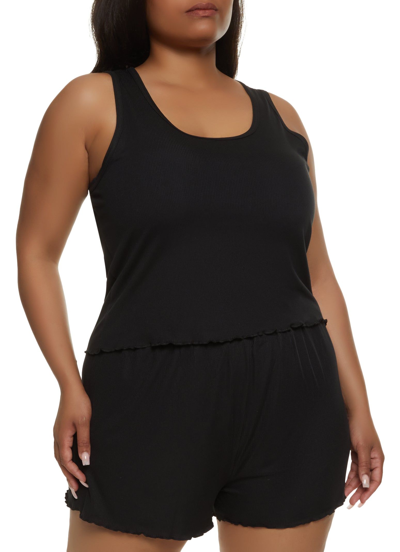 Plus Size Lettuce Edge Pajama Tank Top and Shorts sold by Rainbow