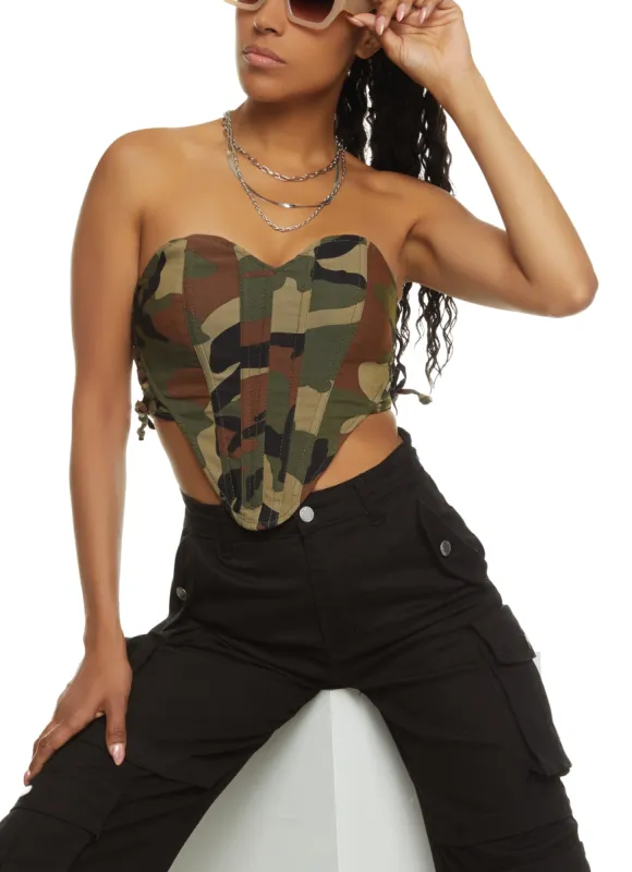 Camo Zip Back Corset Top sold by Rainbow