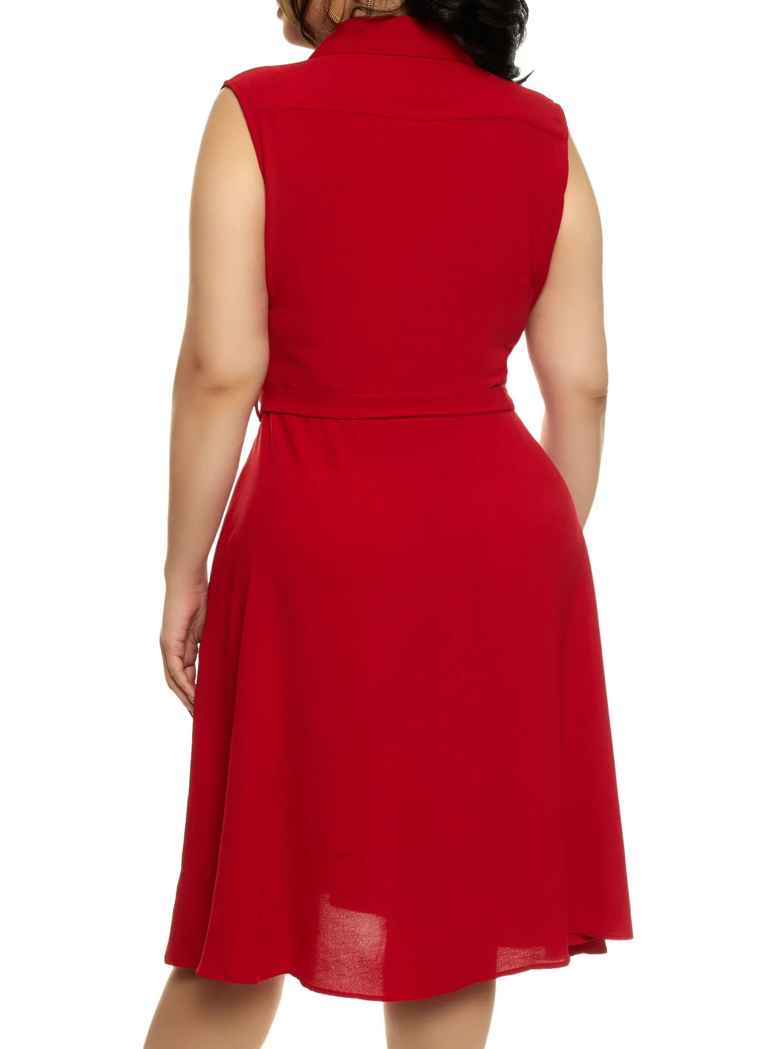 Plus Size Sleeveless Button Front Tie Waist Shirt Dress sold by Rainbow product image thumbnail 3