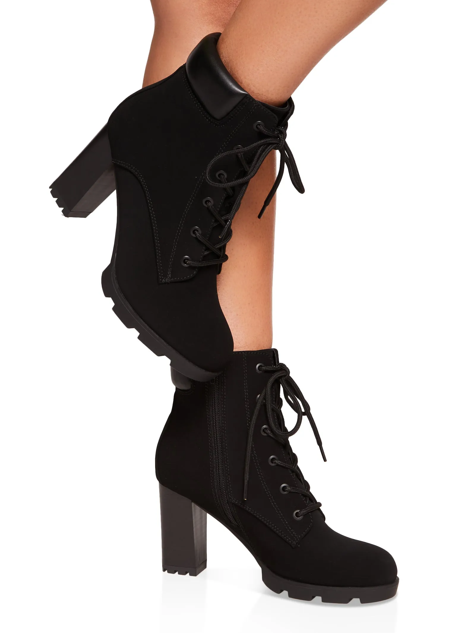 Side Zip Lace Up Block Heel Booties sold by Rainbow