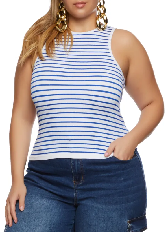 Plus Size Rib Knit Stripe Tank Top sold by Rainbow
