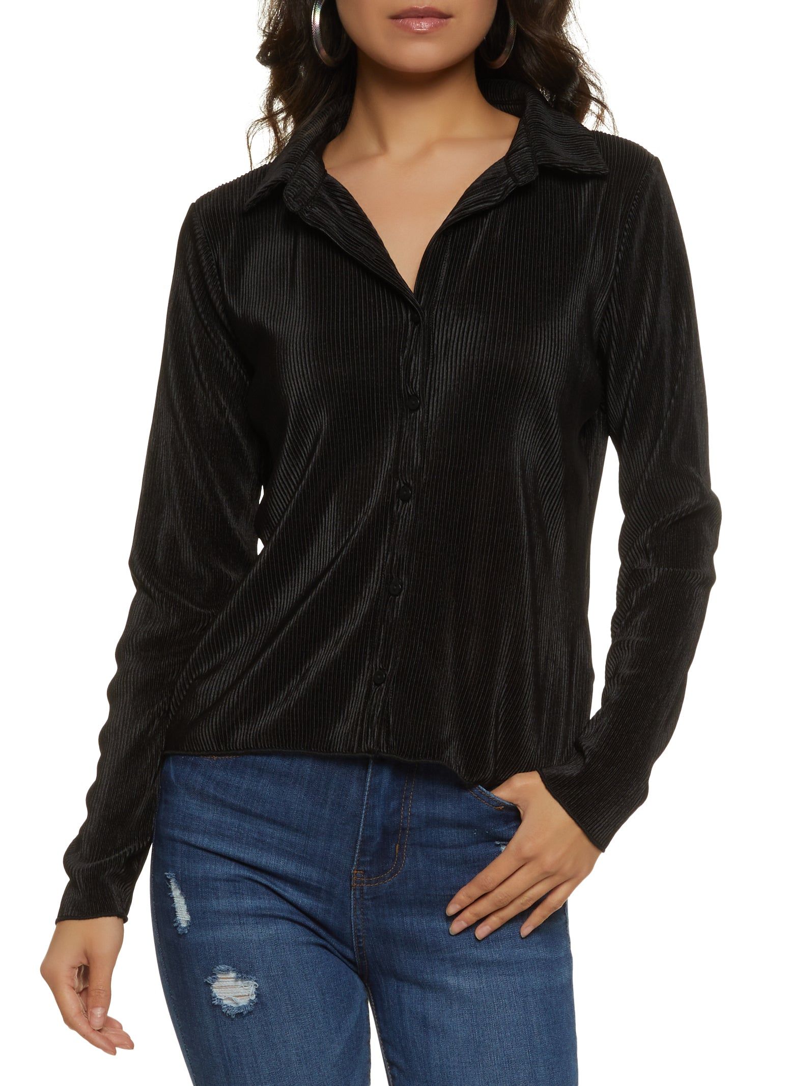 Basic Plisse Button Front Shirt sold by Rainbow