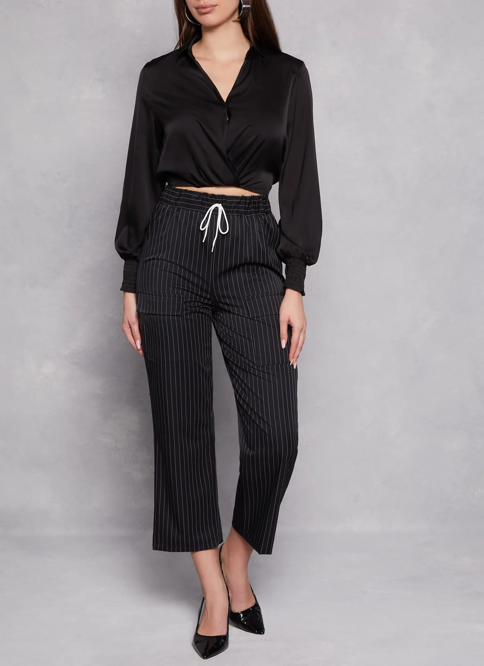 Satin Puff Sleeve Faux Wrap Shirt sold by Rainbow product image thumbnail 2