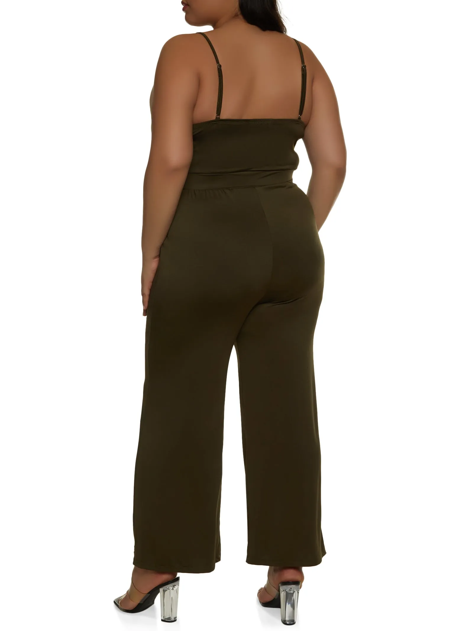 Plus Size Tie Front Keyhole Wide Leg Jumpsuit sold by Rainbow product image thumbnail 2