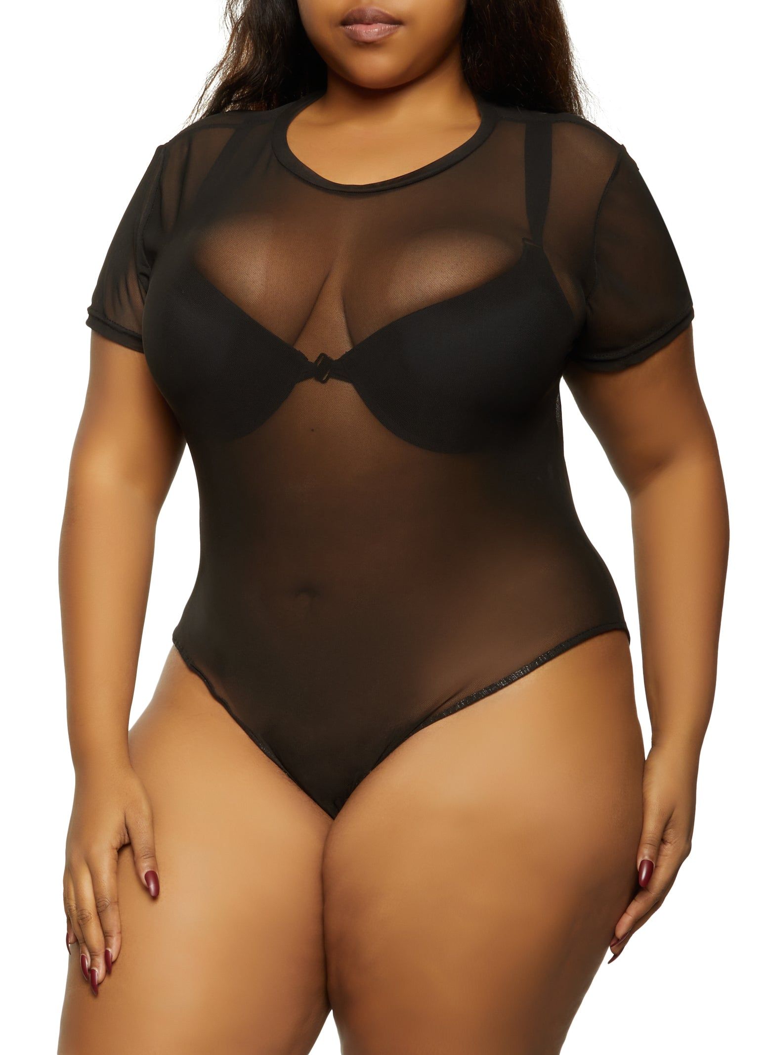 Plus Size Mesh Crew Neck Bodysuit sold by Rainbow