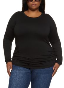 Plus Size Basic Ruched Crew Neck Top sold by Rainbow