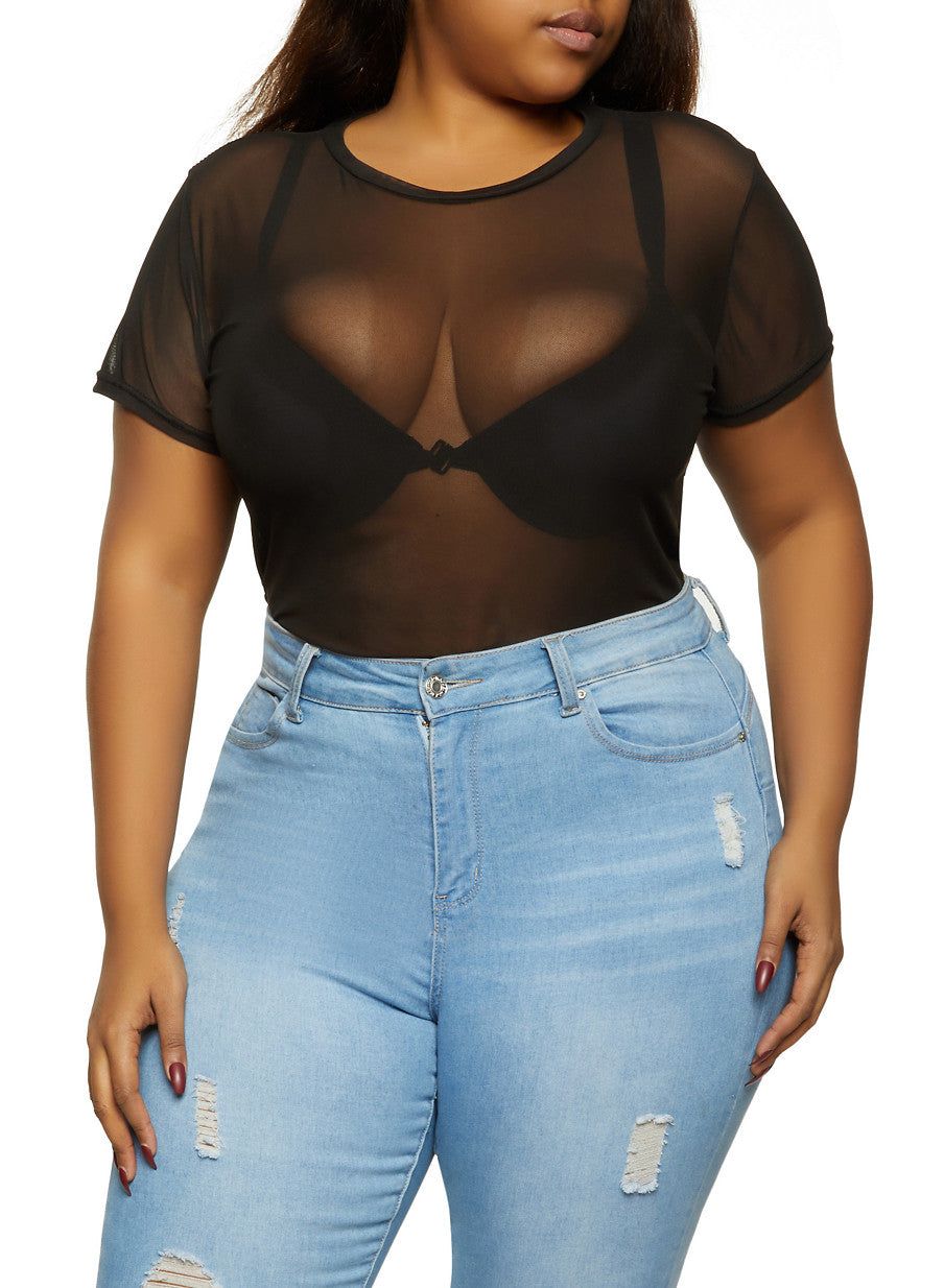 Plus Size Mesh Crew Neck Bodysuit sold by Rainbow product image thumbnail 2