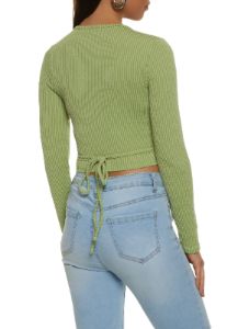 Long Sleeve Ribbed Knit Wrap Crop Top sold by Rainbow