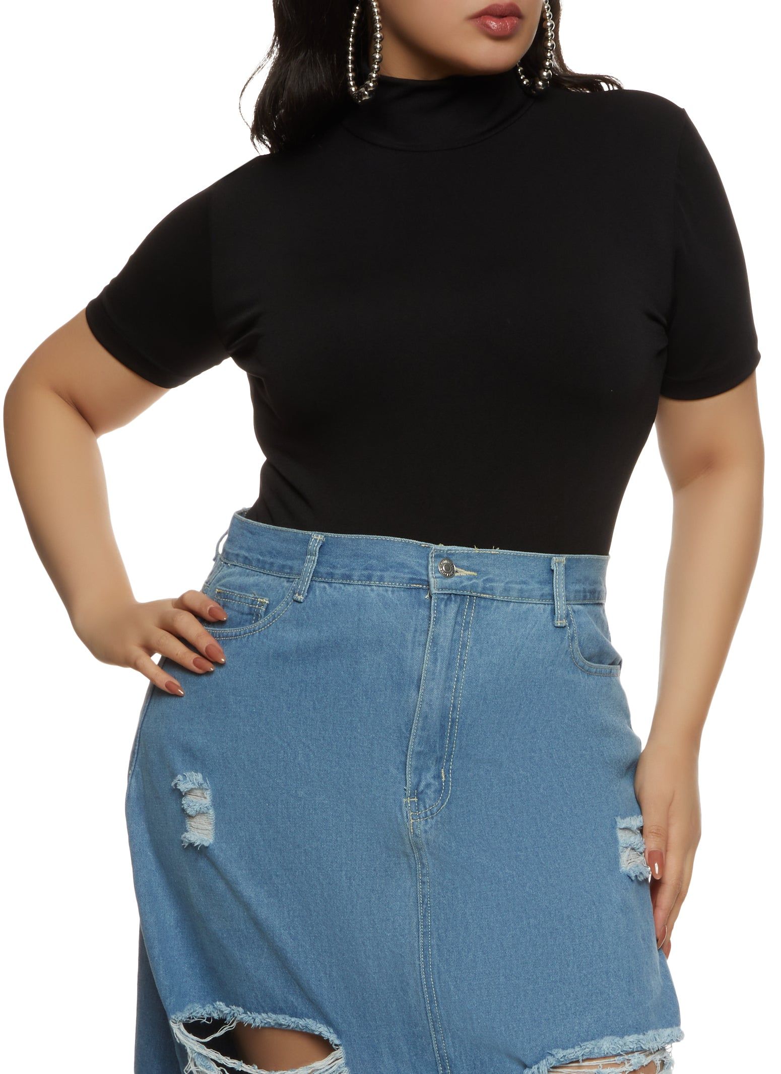 Plus Size Body Contour Mock Neck Short Sleeve Bodysuit sold by Rainbow product image thumbnail 2