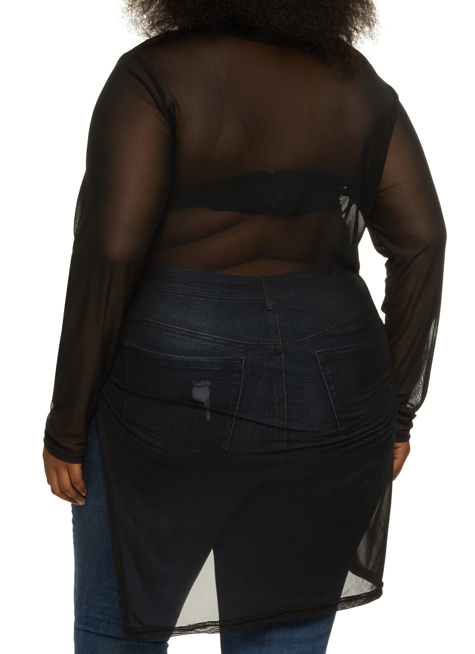 Plus Size Mesh Tie Front V Neck Shirt sold by Rainbow product image thumbnail 2