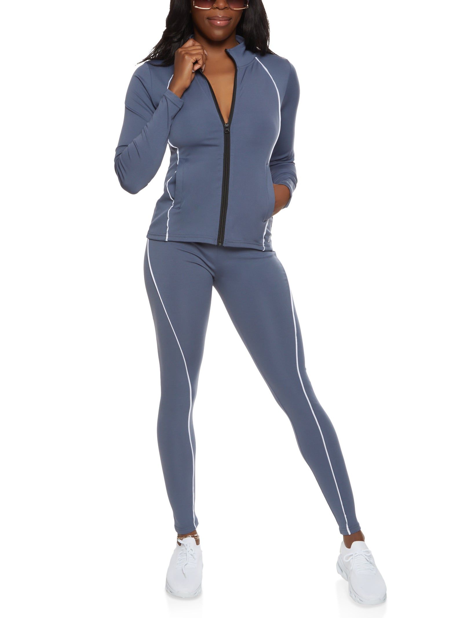 Contrast Piping Detail Zip Front Track Jacket sold by Rainbow