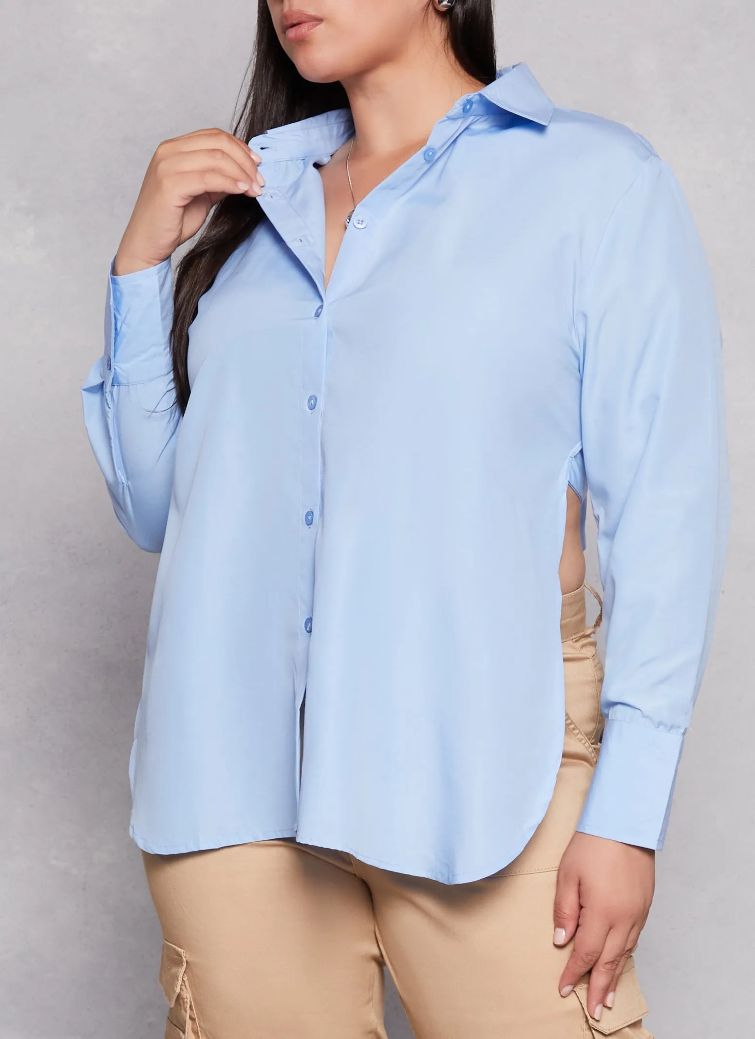 Plus Size Button Front Open Tie Back Shirt sold by Rainbow product image thumbnail 3