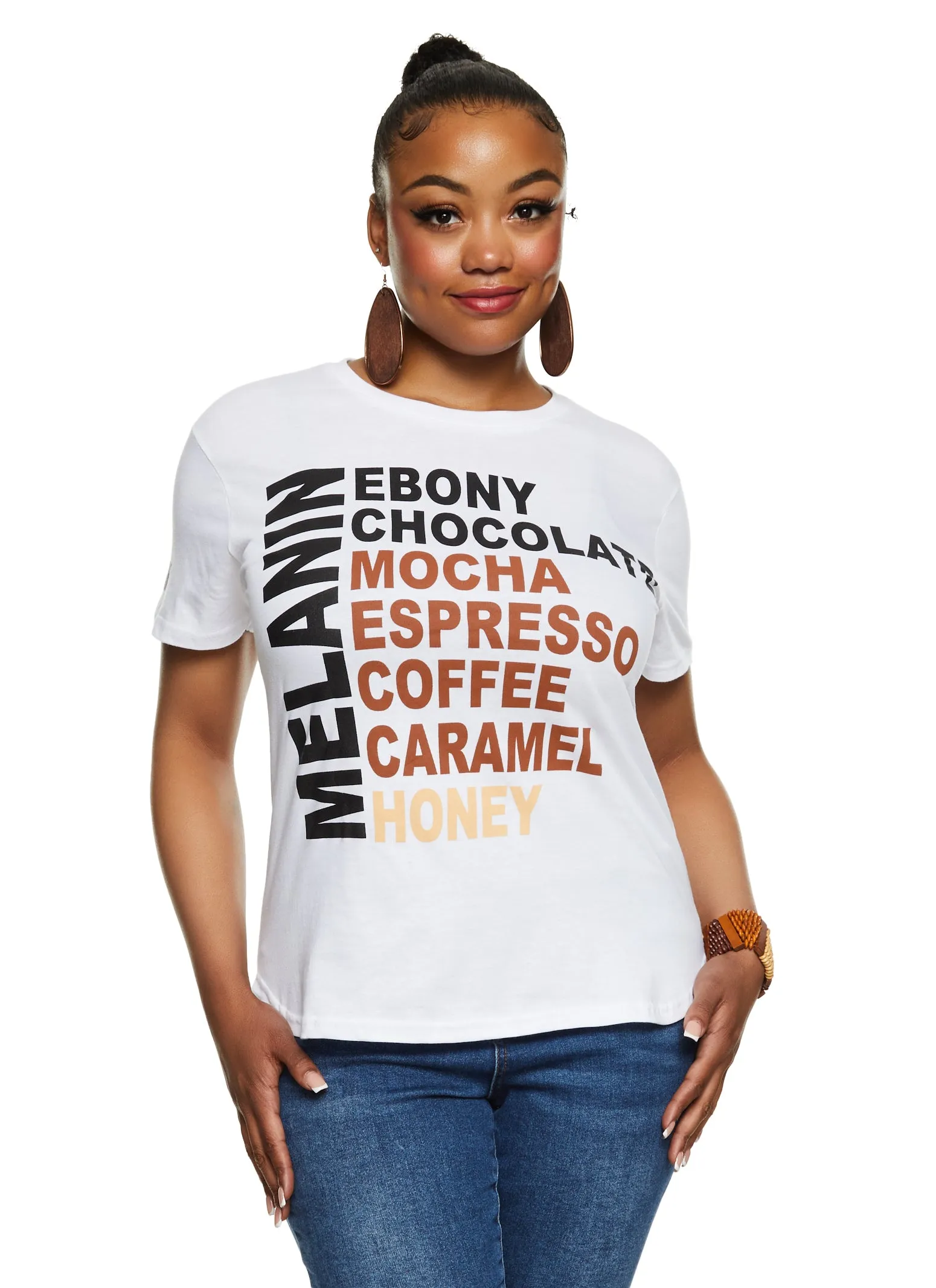Plus Size Melanin Crew Neck Graphic Tee sold by Rainbow