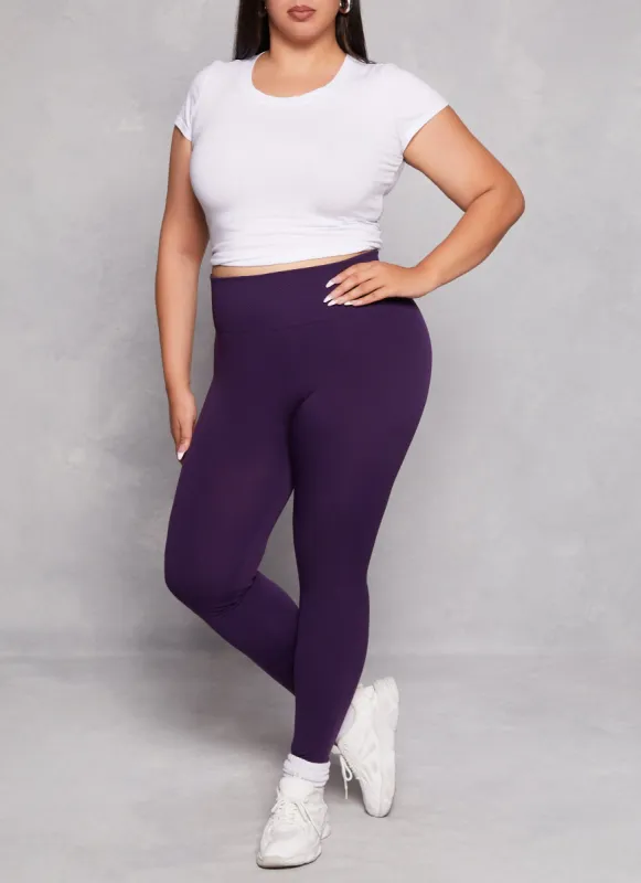 Plus Size Fleece Textured Waistband Leggings sold by Rainbow