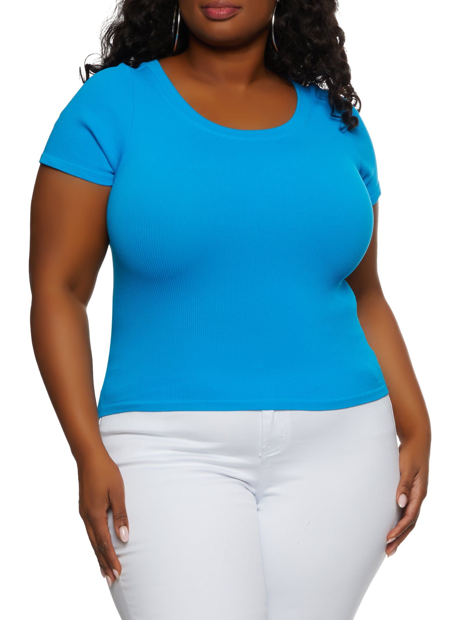 Plus Size Ribbed Crew Neck T Shirt sold by Rainbow