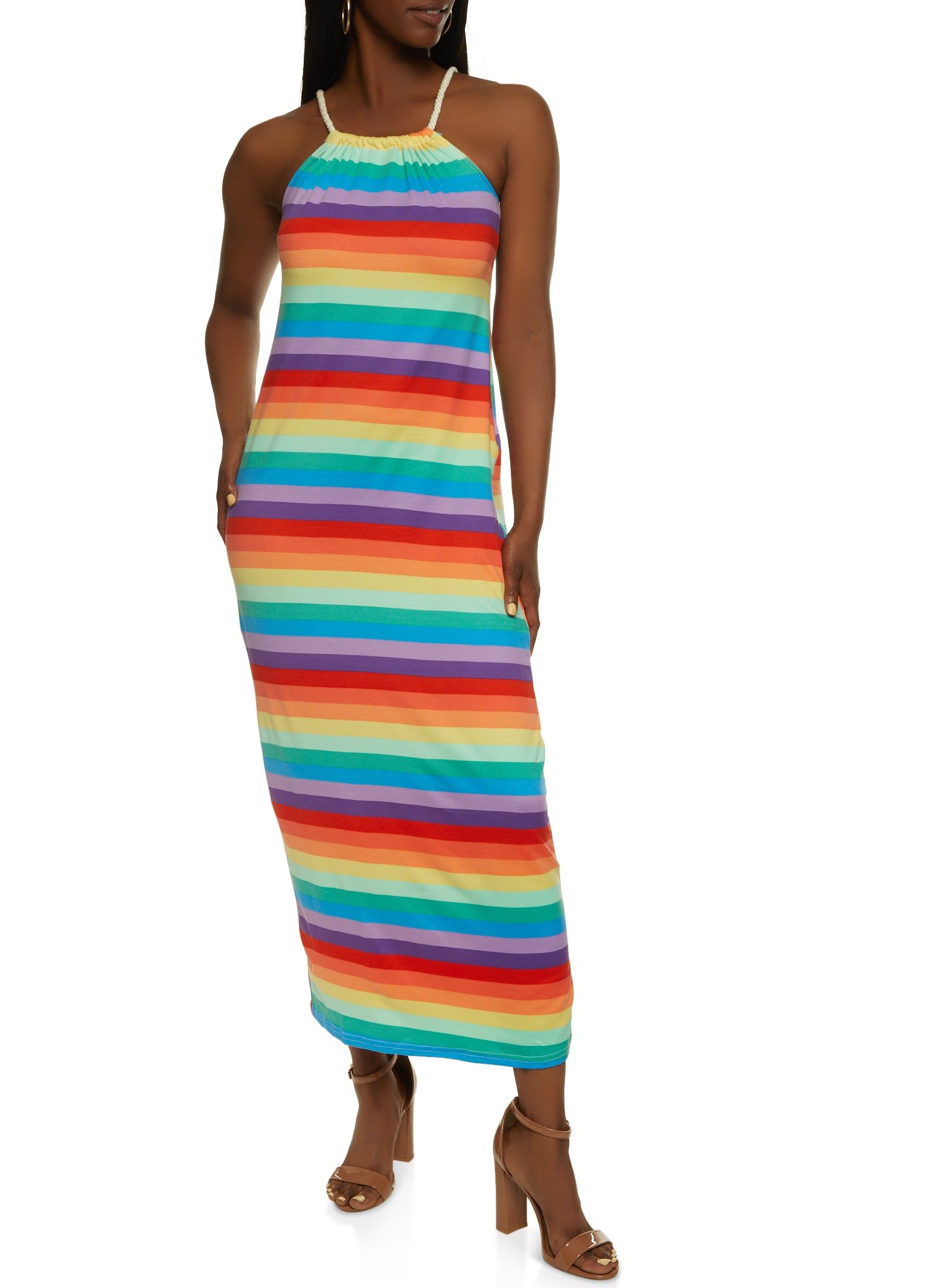 Rainbow Striped Rope Strap Maxi Dress sold by Rainbow product image thumbnail 2