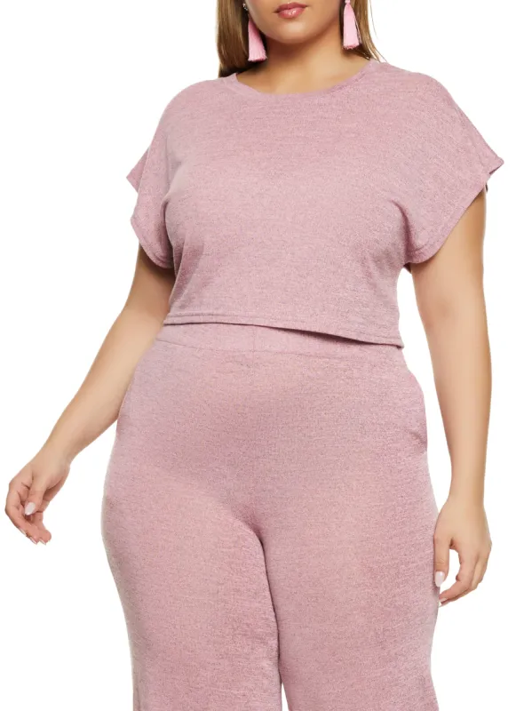 Plus Size Daisy Brushed Knit Crew Neck Crop Top sold by Rainbow