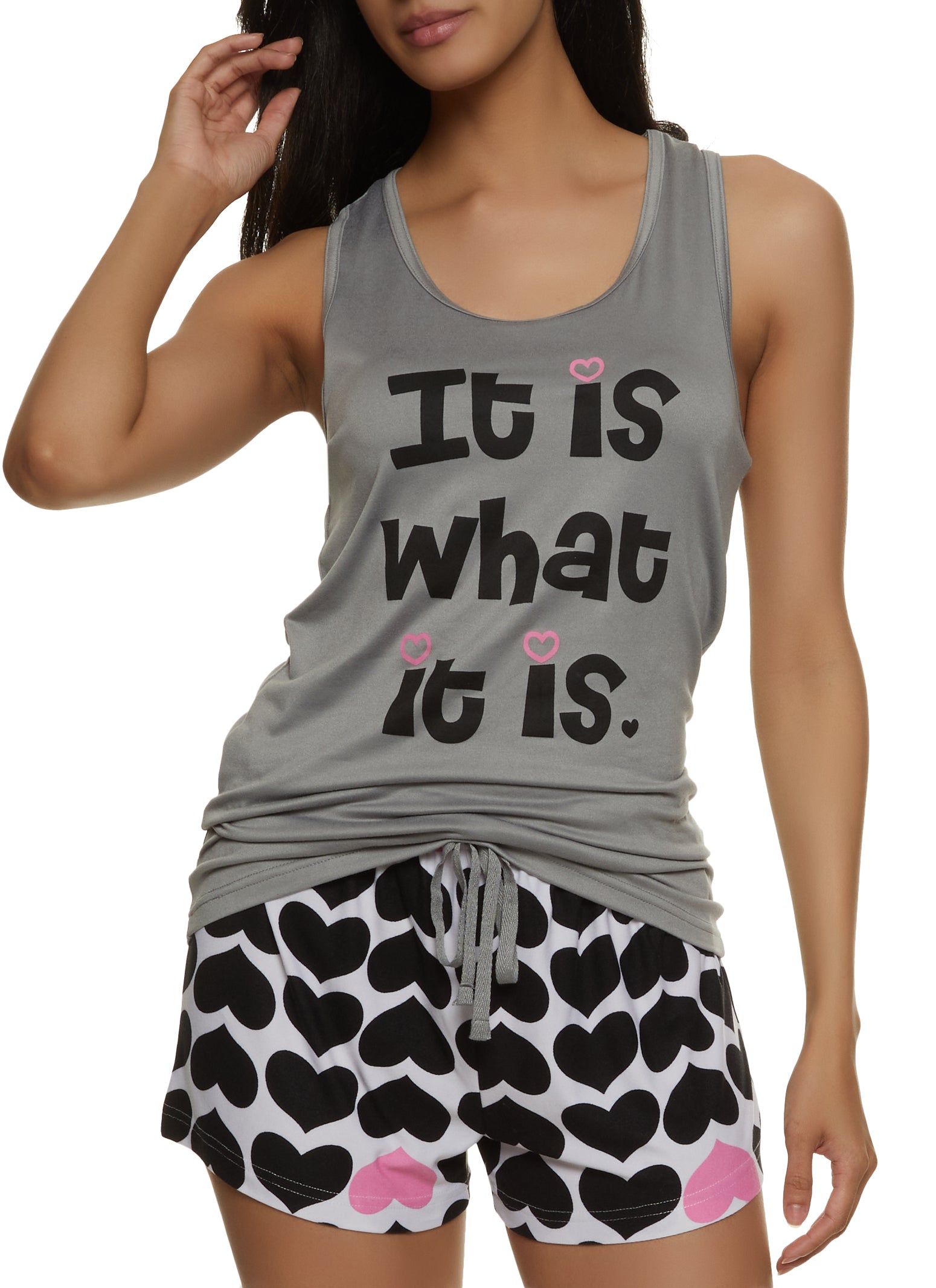 It Is What It Is Graphic Pajama Tank Top and Shorts sold by Rainbow
