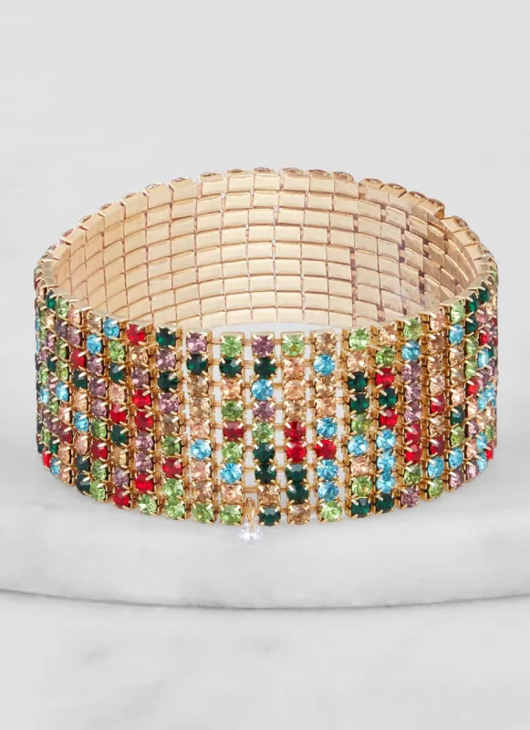 Rhinestone Nine Row Stretch Bracelet sold by Rainbow