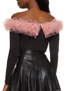 Ruffle Trim Long Sleeve Off the Shoulder Bodysuit sold by Rainbow