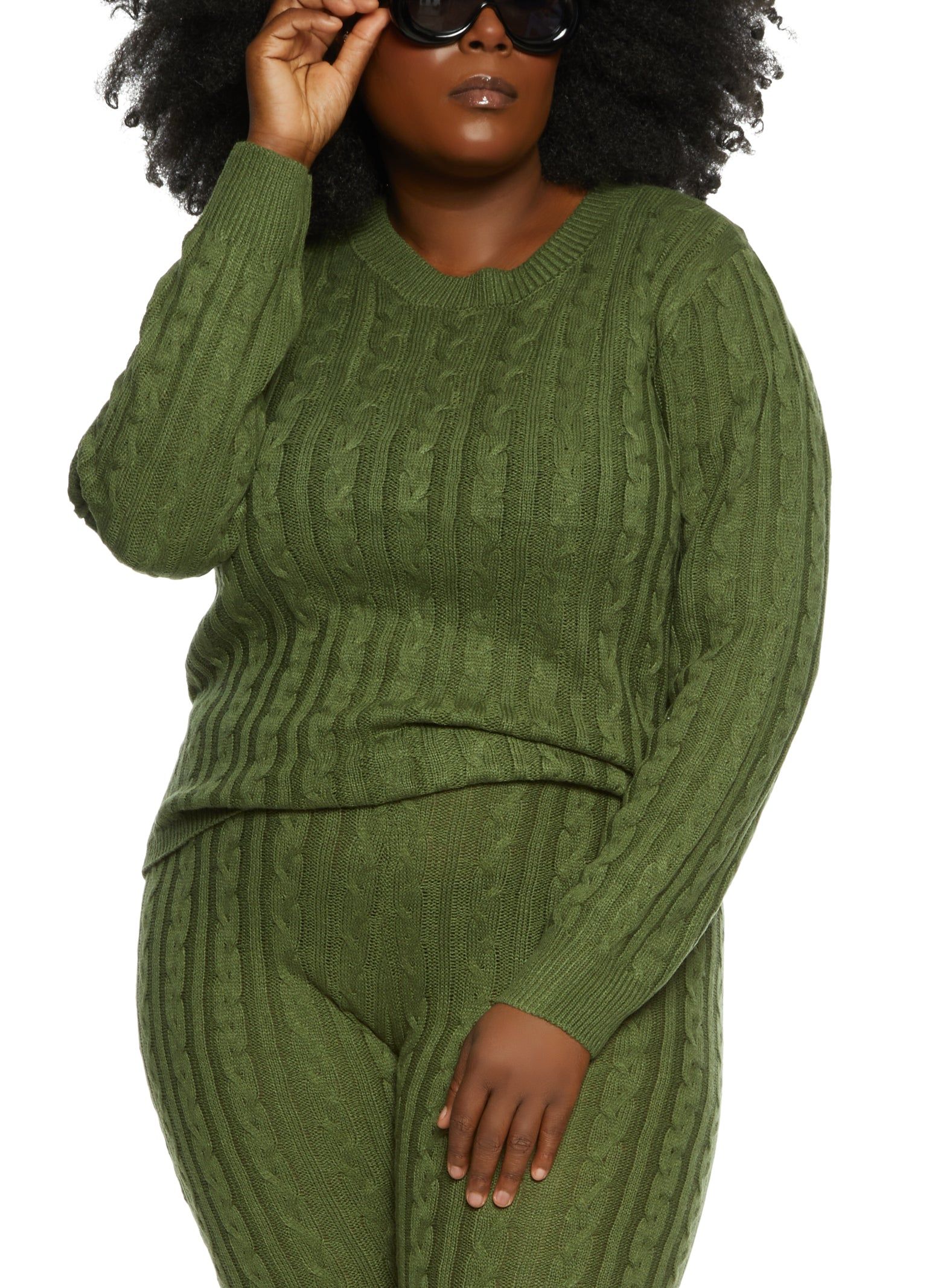 Plus Size Solid Cable Knit Sweater sold by Rainbow