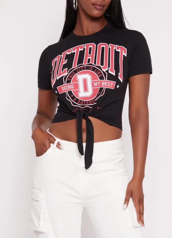 Detroit Tie Front Graphic T Shirt sold by Rainbow