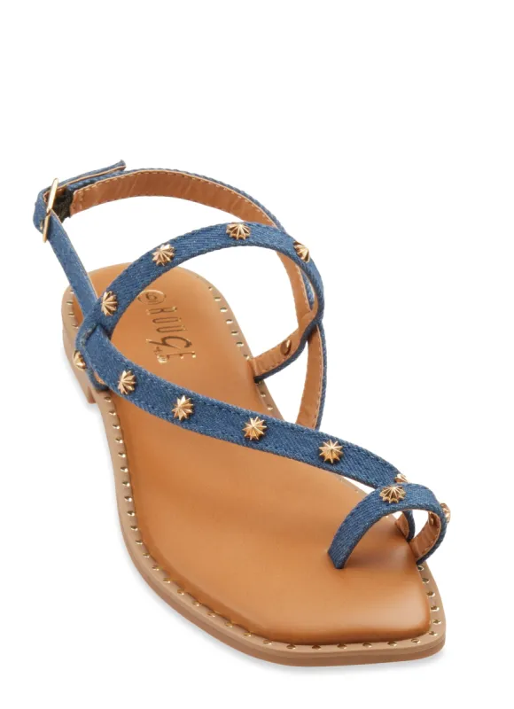 Studded Buckle Strap Toe Loop Sandals sold by Rainbow