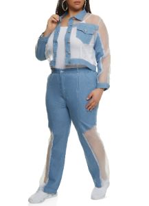 Plus Size Organza Denim Insert Jacket sold by Rainbow