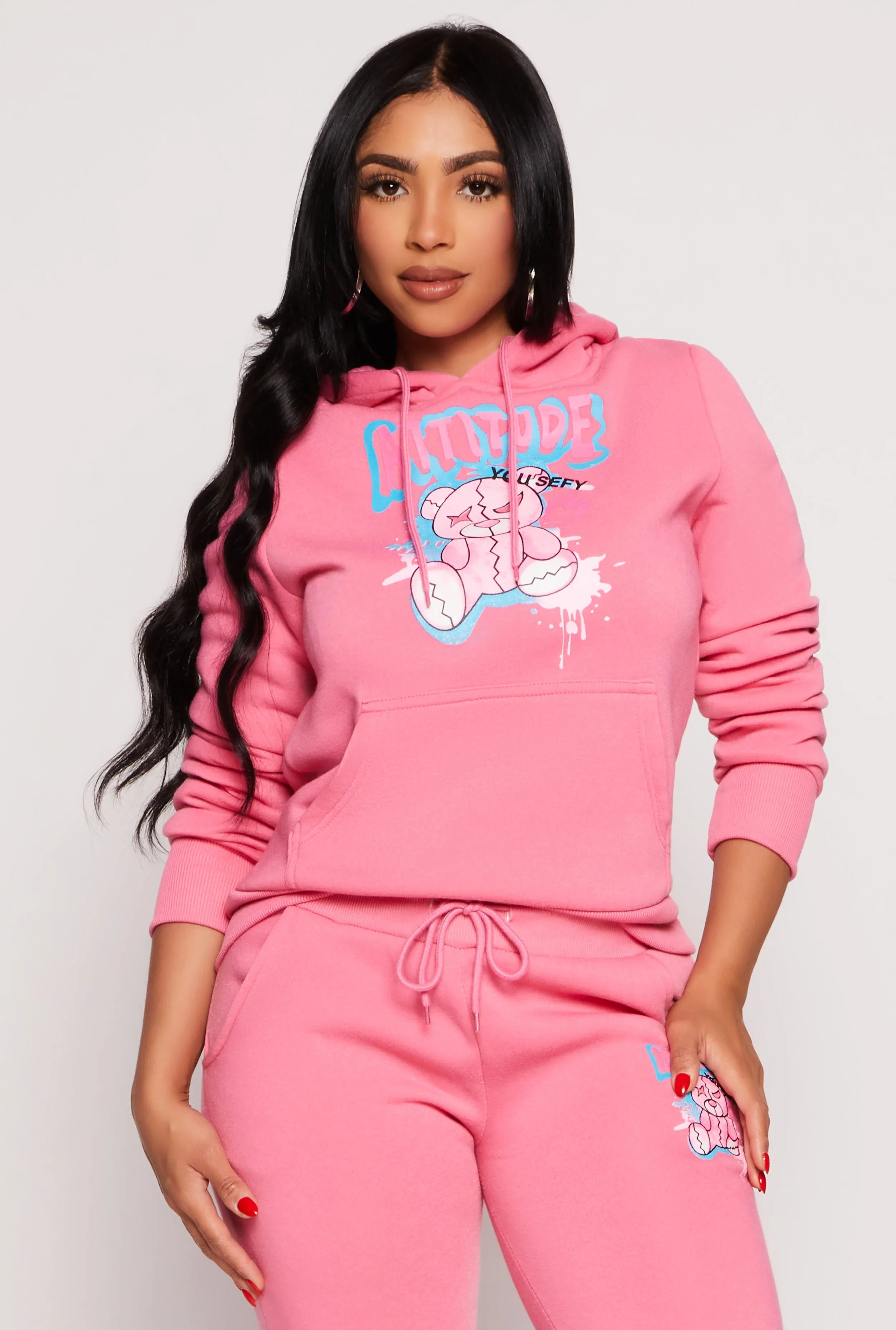 Attitude Bear Graphic Pullover Hoodie sold by Rainbow