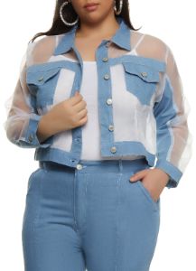 Plus Size Organza Denim Insert Jacket sold by Rainbow