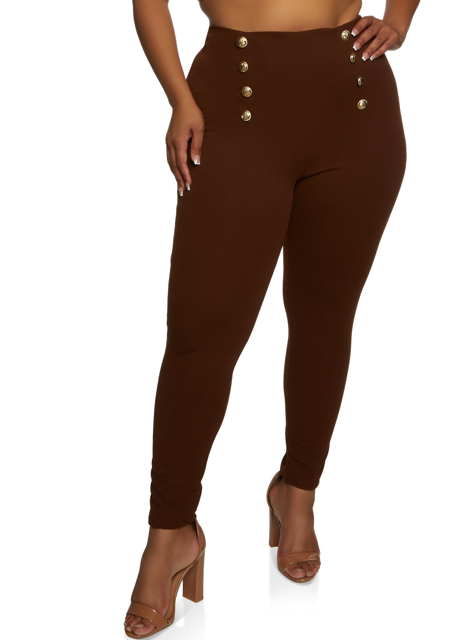Plus Size Eight Button Detail Pull On Pants sold by Rainbow