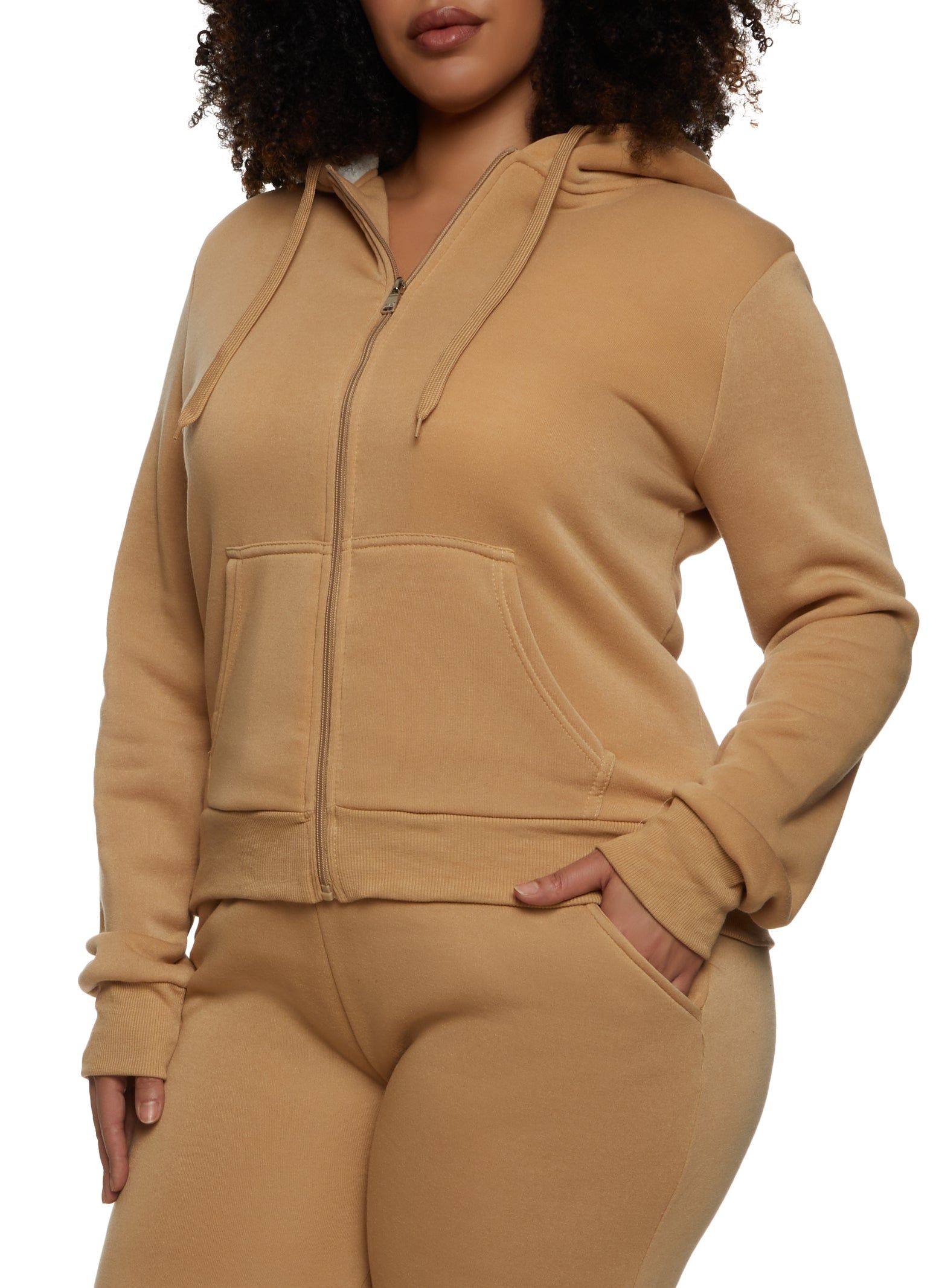 Plus Size Sherpa Lined Zip Front Hoodie sold by Rainbow