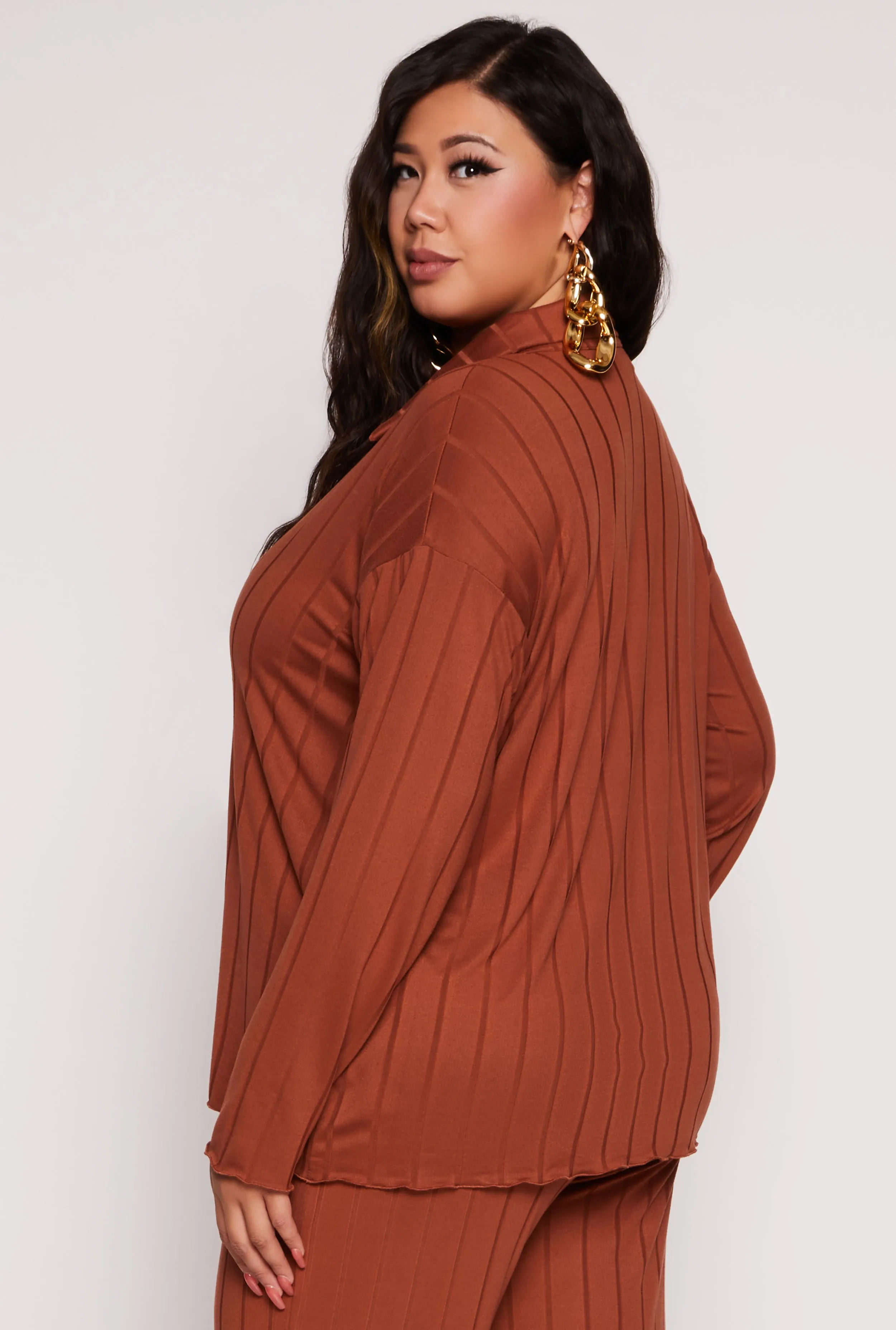 Plus Size Ribbed Button Front Blouse sold by Rainbow product image thumbnail 3